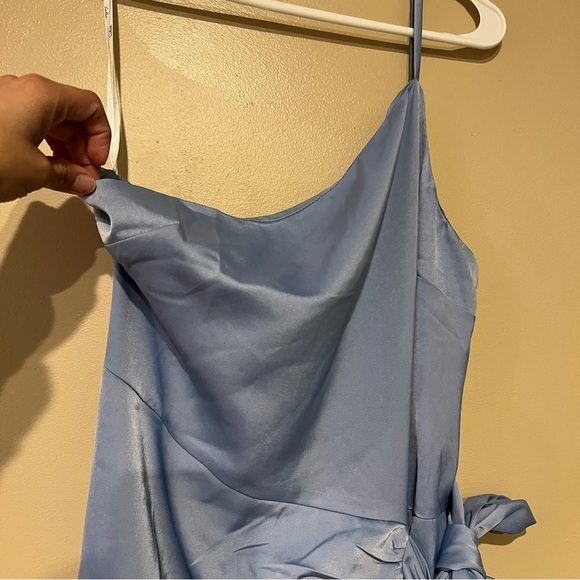Lulus Meant To Be Together Light Blue Satin One Shoulder Mini Dress Size M - Picture 5 of 8